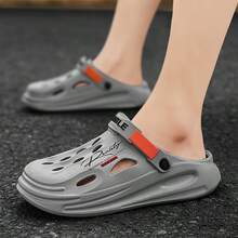 Men's Breathable Lightweight Hole Punch Sandals, Comfortable Slip-On Beach Shoes - Grey - View 5