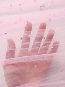 1 pieza Tela de tul rosa perla con perlas incrustadas, cortina de fondo para boda, tela decorativa para vestido de novia, decoración para fiesta de boda, telón de fondo para fotos, mantel, bandera, envoltura de regalo, tul bordado con perlas elegante para manualidades DIY, decoración de ceremonia, ducha nupcial, decoración del hogar, telón de fondo para eventos - Perla rosa - Ver 12