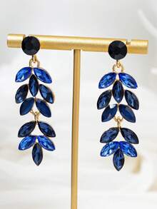 1 par de pendientes de cristal azul marino con diseño de espiga, adecuados para uso diario - Azul marino - Ver 4