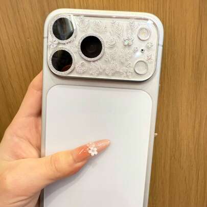 Ins Style Dreamy Lens Film Transparent Starry Moon Flower Mobile Phone Lens Anti Scratch Decorative Sticker Suitable Compatible With Apple 17 Pro/17 Promax Waterproof, Anti Drop And Anti Scratch
