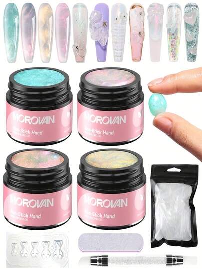  Morovan Solid Builder Gel Hard Gel: 4 Mermaid Pearl Colors Solid Builder Gel For Nails Kit Crystal Nail Builder Gel Easy For Beginner Non Stick Gel Builder For Nails Exension&Carving Hrad Gel For Nail