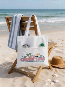 Pocket Vacation Tote Bag - Lightweight Large Capacity With Multiple Pockets For Convenient Access, Printed With "Time To Set Sail" Text, Summer Style Tote Bag, Travel Tote Bag, Washable And Reusable, Essential Travel Accessory - Multicolor - View 6
