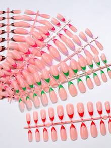 144 pièces 6 couleurs Faux ongles à pointe française de taille moyenne en amande brillante avec design français. Ongles acryliques à couverture complète pour femmes, pour manucure de salon - Multicolore - Voir 6