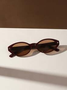 1 Pair Women's Retro Oval Fashion Glasses With Tinted Lenses, Suitable For Outdoor Activities And Daily Outfit Decoration - Multicolor - View 2