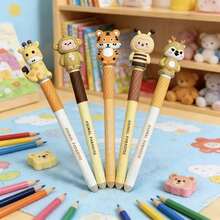 Popular Cartoon Head Erasable Pen With Refill, Full Set Silicone Tip Stationery For Students, Diary Writing. New Cartoon Animal Head Erasable Pen, 0.7mm Tip, Suitable For Elementary And Middle School Students, Refillable To Extend Lifespan, Cute High-Value Stationery, Hot Choice For Back To School Season. - Multicolor - View 6