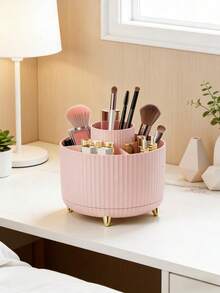 Caja de almacenamiento de cosméticos giratoria 360°, soporte de lujo para brochas de maquillaje con compartimentos, organizador de tocador de escritorio - Tubo de maquillaje - Ver 4