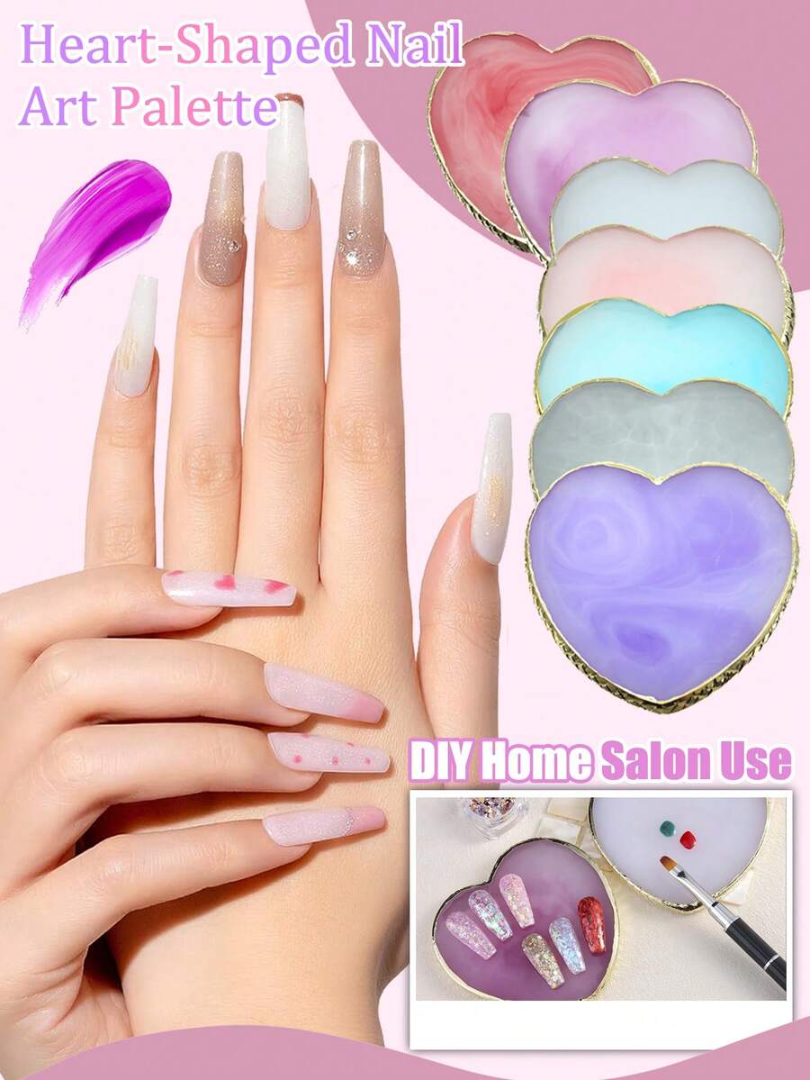 Resin White Nail Art Color Display Plate - Imitation Agate Design Golden Edge Nail Polish Palette Display Board, Lightweight Portable Round Nail Art Mixing Palette For Women & Girls, Nail Polish Mixing Palette, Agate-Style Nail Art Display Board, Nail Supplies, Nail Art Tools, Press On Nails Tool, Nail Art Supplies For Back To School, Resin Nail Color Display Palette - Multicolor - View 1