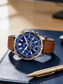 Fossil Đồng hồ đeo tay nam FS5625 cổ điển, mặt số xanh dương kiểu retro, dây da nâu, đồng hồ công sở chất lượng cao, quà tặng cho ngày Valentine và sinh nhật. - màu nâu - Xem 4