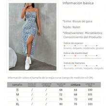 Vestido Corto de Tirantes Estampado de Margaritas con Abertura - Estilo Dulce y Sexy para Primavera Verano - Dorado - Ver 2