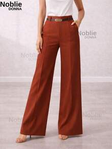 Women's Tailored Wide Leg Pants With Belt Casual Elegant Pocket Button Zipper - Đất nung - Xem 7