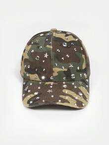 1顶迷彩星形水钻休闲棒球帽，可调节军绿色男女通用嘻哈帽 - 多色 - 查看 12