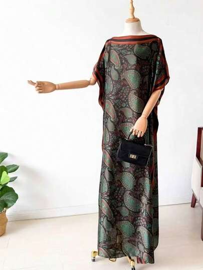 1 chiếc khăn choàng voan mỏng nhẹ in họa tiết Paisley thanh lịch, khăn che nắng mùa hè dành cho nữ, chất liệu satin.