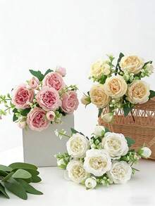 3pcs Champagne Artificial Peony Flowers, Lifelike Fake Peony Bouquet With Stems, Suitable For Wedding Bridal Bouquet, Home Decor, Party And DIY Floral Arrangement, Non-Fading, Ideal For Spring/Summer Mother's Day Gift - Multicolor - View 2