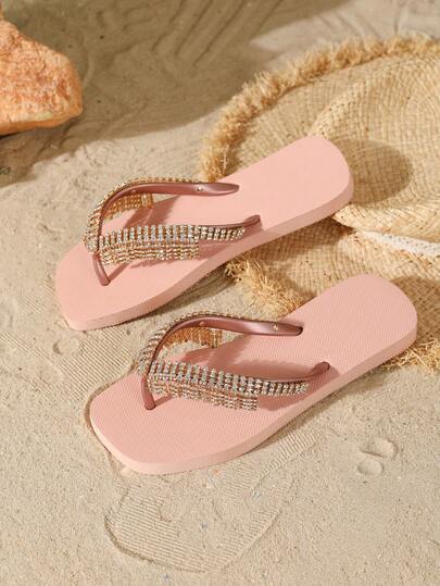 Evertop Surf 1 双女士流苏水钻装饰人字拖，时尚沙滩凉鞋，适合休闲和度假穿着