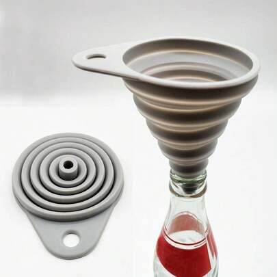 قمع سيليكون قابل للطي، لون رمادي بسيط للمطبخ