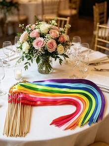 6/3/1 pieza Varitas de cinta de boda con manchas de colores, color mixto, varitas de cinta multicolor con cascabeles dorados, varitas de cinta con cascabeles, varitas de deseos de seda colorida, varitas de hadas para boda, fiesta, accesorios de fotografía - A - Ver 4