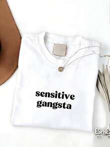 Sensitive Gangsta  Quote T-Shirt Meme God Forbid L'm A Sensitive Gangster Graphic Tee,Im  A Mommy Mamacita T-Shirt Gift For Hereaster Outfits - 白色 - 查看 2