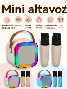 1 Set Sistema de micrófono inalámbrico y altavoz, adecuado para karaoke, interacción en el hogar, fiestas de audio, uso al aire libre, karaoke portátil mini, altavoz externo multifuncional con ranura para tarjeta, eliminación de voz con un solo botón, efecto de luz de respiración - Multicolor - Ver 2