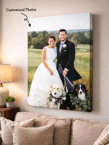 1 pieza Pintura de pared en lienzo personalizada, póster sin marco personalizado, pintura en lienzo de foto personalizada: Pintura de retrato de boda personalizada, recuerdo de boda, pintura en lienzo para exhibición de foto de boda, regalo del Día de la Madre, recuerdo de graduación, regalo conmemorativo personalizado, adecuado para bodas, Día de la Madre, Día del Padre - Multicolor - Ver 1