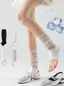 1 Pair Knitted Patchwork Ruffle Leg Warmers, Millennium Lace Versatile School Style Thin Mesh Cute Y2K Japanese Ballet Style Leg Warmers, Suitable For Spring/Summer - Clear - View 4