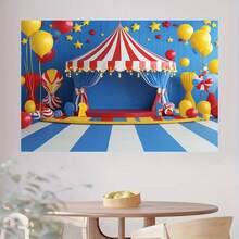 1 Piece Of Festive Carnival Backdrop Fabric, Featuring Colorful Balloons And Stars - A Lively Circus-Themed Decoration, Suitable For Halloween, Christmas, And Birthdays. Made Of Durable Polyester, Available In Various Sizes, Perfect For Carnival-Themed Parties - 多色 - 查看 7