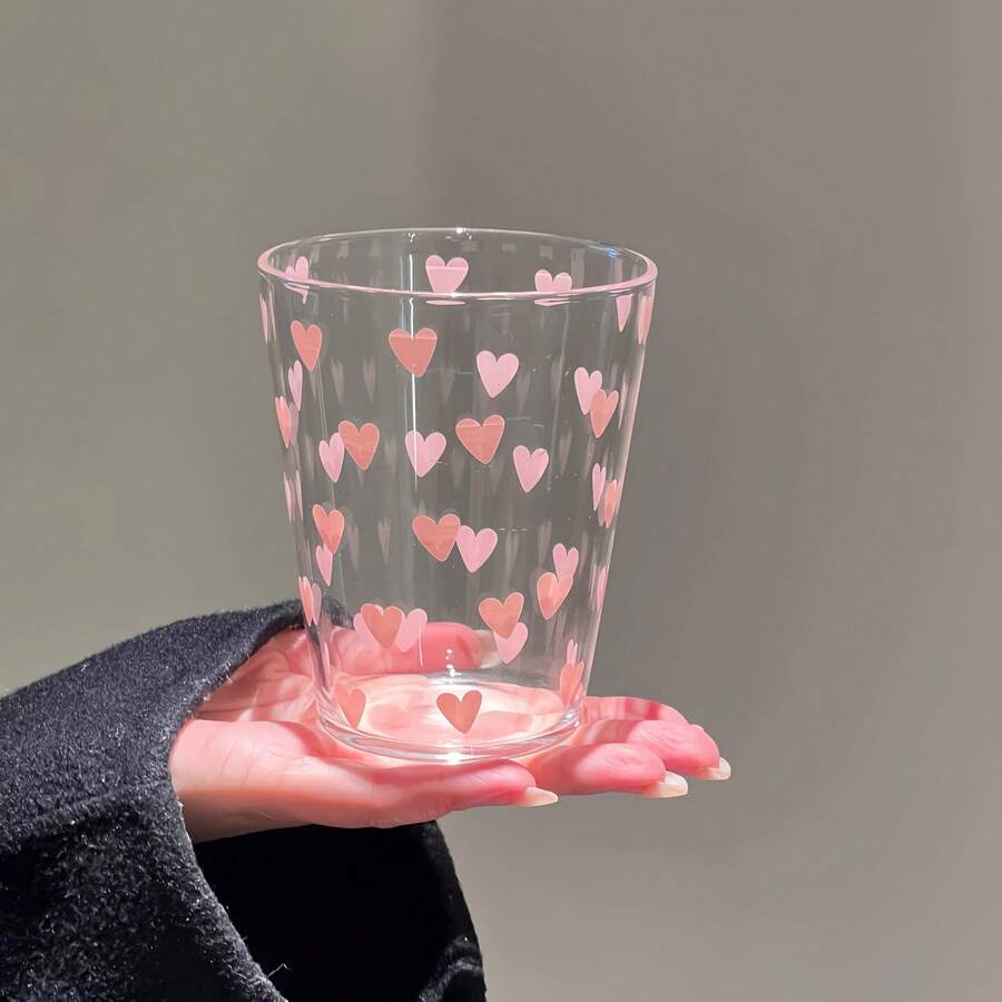 INS风心形玻璃杯,女士办公杯,高硼硅无铅玻璃,耐热耐冷,少女心咖啡杯、牛奶杯、早餐杯、饮料杯,适用于餐厅、咖啡馆、派对、婚礼、节日礼品 - 彩色 - 查看 1