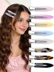 4pcs Women's Fashionable Sweet Spring/Summer Cute Minimalist Versatile Water Drop Shaped Duck Clip Side Bangs Invisible Hair Clips, Suitable For Daily Wear - Multicolor - View 9