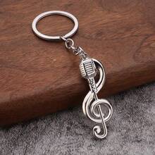 2pcs Creative Music Note Microphone Keychain, Fashionable Music Symbol Metal Pendant Keyring, Funny Gift For Friends - Multicolor - View 2