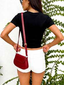 Áo thun nữ LOVE JOYY màu đen cổ tròn ôm sát tay ngắn phong cách đường phố thường ngày, in họa tiết hoa cúc đính đá lấp lánh, thích hợp cho các hoạt động thường ngày mùa hè, đi làm, hẹn hò, du lịch và tiệc tùng. - màu đen - Xem 2