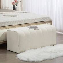 Modern Bedroom Bench, Upholstered Bench With Wooden Frame, Load Capacity Up To 220 Kg, Footrest, Cream White - White - View 1