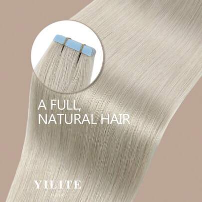 Yilite 20pcs/Pack 12-24 Inch Black Real Human Hair Extensions, Double-Sided Tape, Suitable For Hair Piece Attachment, 50g, Seamless Straight Hair Extensions