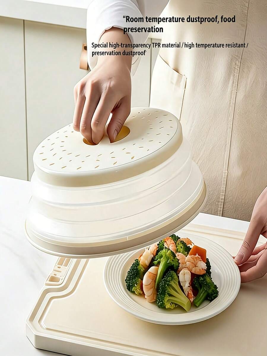 1pc Microwave Splash Guard, Expandable Food Heating Splash Cover, Foldable Drain Basket, Refrigerator Fresh Keeping Cover, Microwave Splash Guard With Draining And Covering Functions, Dishwasher , Kitchen Accessory, Organizing And Storage, Essential Kitchen Household Item