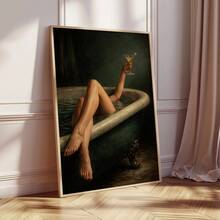 1pc Frameless Vintage Western Dirty Martini Sage Green Bathroom Poster Bikini Preppy Wall Art Canvas Print For Living Room, Bedroom, Dorm Room Decor - Bathroom - View 4