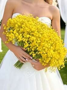 1-48pcs Artificial Yellow Baby's Breath, Bridal Bouquet, Silk Faux Flowers, Wedding Party Decor, Living Room Decor, Room Decor, Bathroom Decor, Wedding Floral, DIY Home Garden Office, Valentine's Day, Birthday Graduation Gift, Artificial Plants, Table Centerpiece Decor, Birthday Party, Holiday Decor Anniversary, Cafe, Office, Garden, Balcony Decor, Fake Flowers - Yellow - View 8