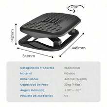 Reposapiés Ergonómico Negro con Rodillos de Masaje | Ajustable, Ideal para Oficina o Gaming - Negro01 - Ver 5