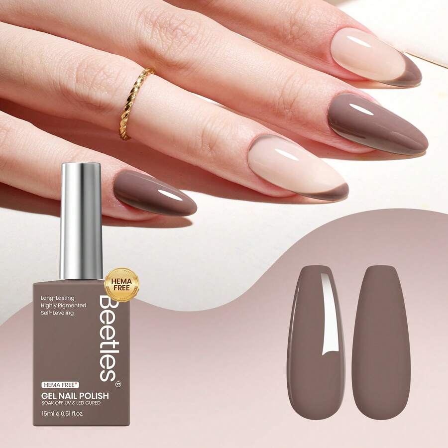 Beetles 1Pcs 15ML HEMA-Free Grey Brown Gel Nail Polish, Latte Routine Shade, Long-Lasting High Gloss Soak Off UV Curable Manicure For Salon & DIY - Nâu xám - Xem 1