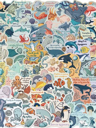 50 PIEZAS Pegatinas de animales marinos, estilo graffiti, estético, para libros, portátiles, equipaje, scrapbooking, teléfonos