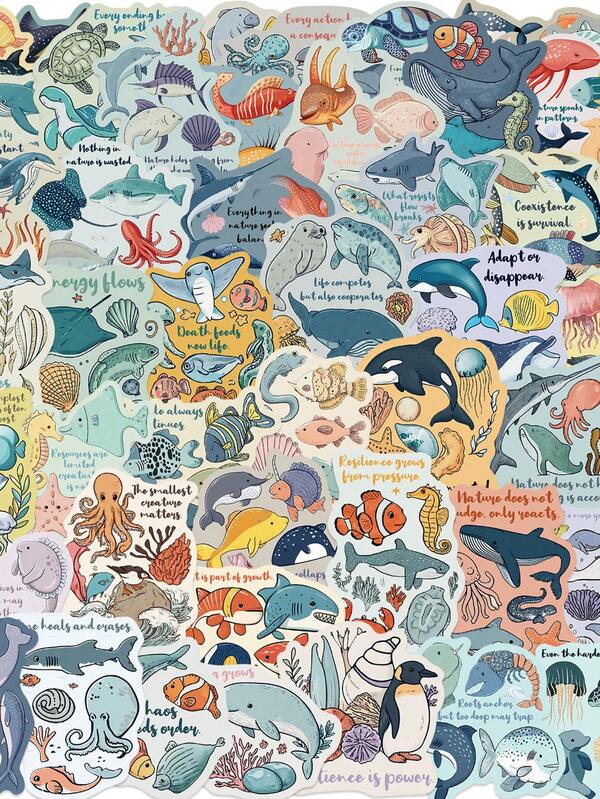 50 ملصق حيوانات بحرية ، ملصقات جرافيتي جمالية للقراءة والكمبيوتر المحمول والأمتعة والألبوم الفني والهاتف