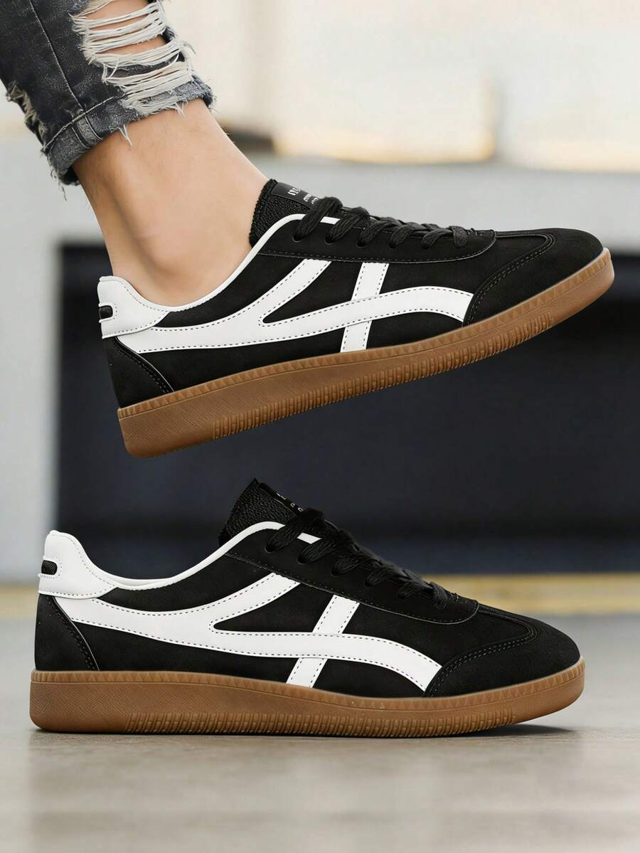 Men's Black Lifestyle Shoes, Eye-Catching White Side Stripe Design And Durable Brown EVA Traction Base - Black - View 1