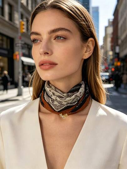 1 chiếc khăn choàng cổ thanh lịch có khóa từ tính, chất liệu in họa tiết xương cá Paisley, khăn choàng cổ dáng rộng giữ ấm cổ.