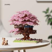 2229pcs Mini Particle Japanese Cherry Blossom & Peach Flower House Building Blocks, DIY Micro Particle Architecture Model, ABS Material Desktop Decor, Perfect Gift For Halloween/Thanksgiving/Christmas - Multicolor - View 10