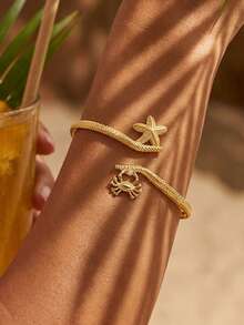 Vòng tay họa tiết sao và vỏ sò phong cách kỳ nghỉ biển - Phụ kiện đeo tay thời trang, tinh tế và đa năng dành cho nữ. - Vàng - Xem 2