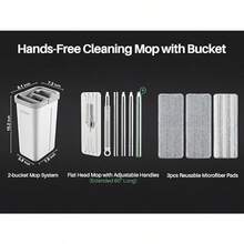 Sisi Home Textile Mop And Bucket With Wringer Set Hands Free Flat Floor Mop And Bucket 60" Mop With 3 Reusable Microfiber Pads Wet And Dry Use Floor Cleaning System - White - View 5