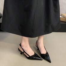 Zapatos de tacón para mujer Sandalias de tacón medio con puntera cerrada de estilo francés para mujer: nuevo modelo de verano con aire chic, ideales para combinar con faldas; zapatos de punta. - Negro - Ver 5