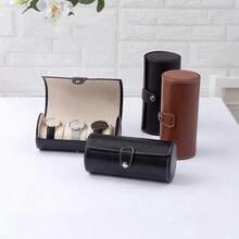 New Handmade Luxury PU Leather Round Travel Watch Box, Dustproof Watch Storage Display Gift Box, PU Leather Jewelry Box Back To School - Black 19 * 9cm - View 1