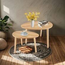 Set de 2 mesas de centro y auxiliar minimalistas, negro MDF, modernas y funcionales para sala - Negro - Ver 4