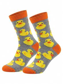 Cute Cartoon Yellow Duck Print Mid-Calf Socks, Unisex Creative Fashion Socks, Breathable Casual Socks For Spring/Summer, Suitable As Sweet Gift For Duck Fans - Multicolor - View 3