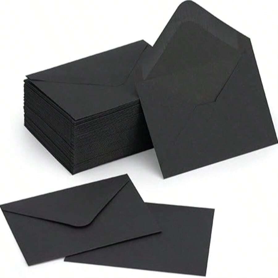 10/20pcs Mini Black Envelopes (Approx. 16*11cm) Small Paper Gift Card Sleeves Suitable For Wedding Invitations, Graduation Invitations, Acrylic Invitations, Photos - 16*11 - View 1
