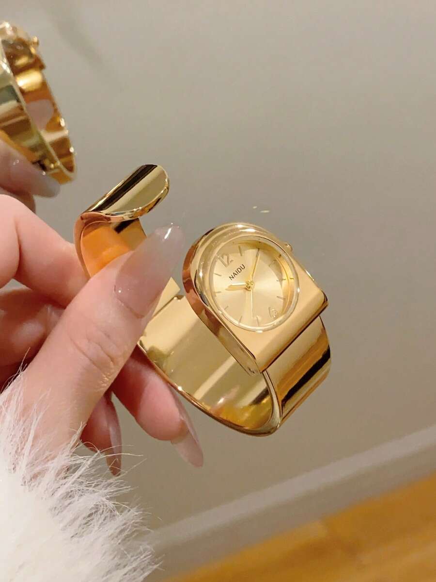 1pc Petite Gold/Silver Vintage Luxury Women's Quartz Watch, Fashionable Minimalist Elegant For Daily Wear, Birthday Gift - 金色 - 查看 1