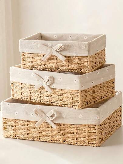 1pc Faux Woven Storage Basket - Multifunctional Fabric Organizer Box For Cosmetics, Snacks, Keys And More; Ideal For Wardrobe Organization, Desktop Display, And Stationery Storage, Can Also Serve As A Fashionable Home Decor Accent